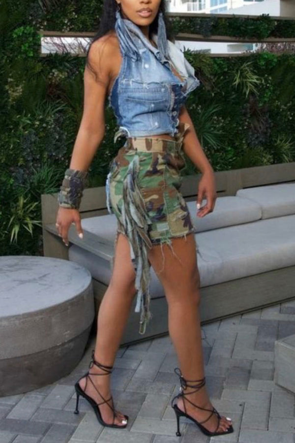Distressed Camo Skirt